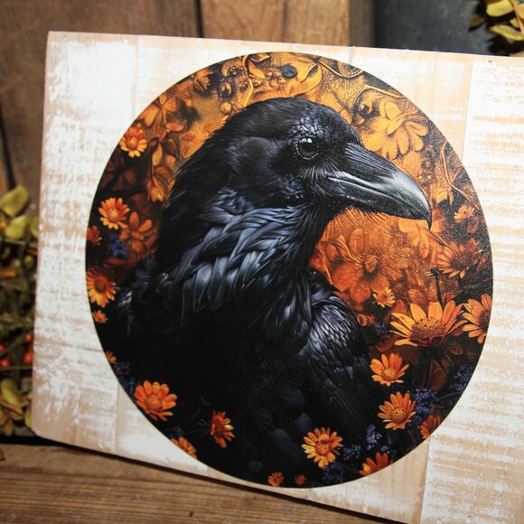 NEW Distressed Raven Crow Black Bird Farmhouse Fall Wall Decor Pallet Box Sign - Picture 3 of 3